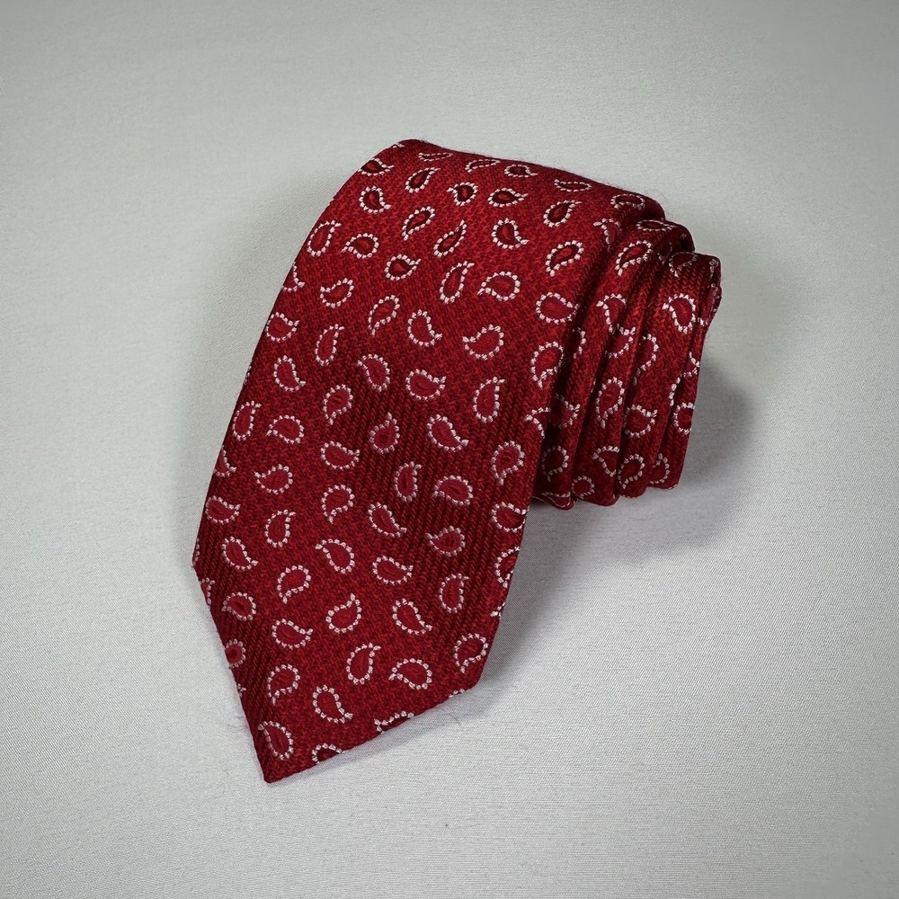 Countess Mara Tie Mens One Size Red Paisley Silk Hand Made Necktie